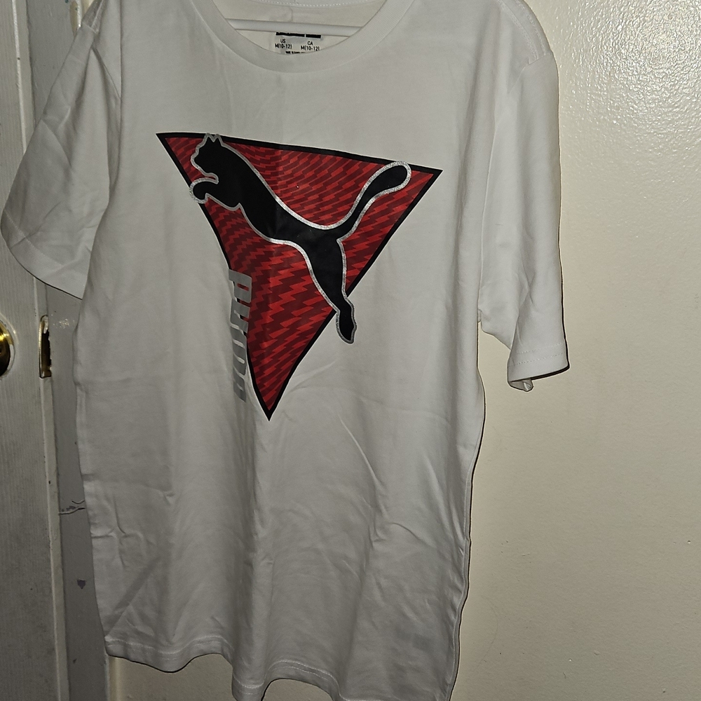 Puma White and Red Short Sleeve Tee